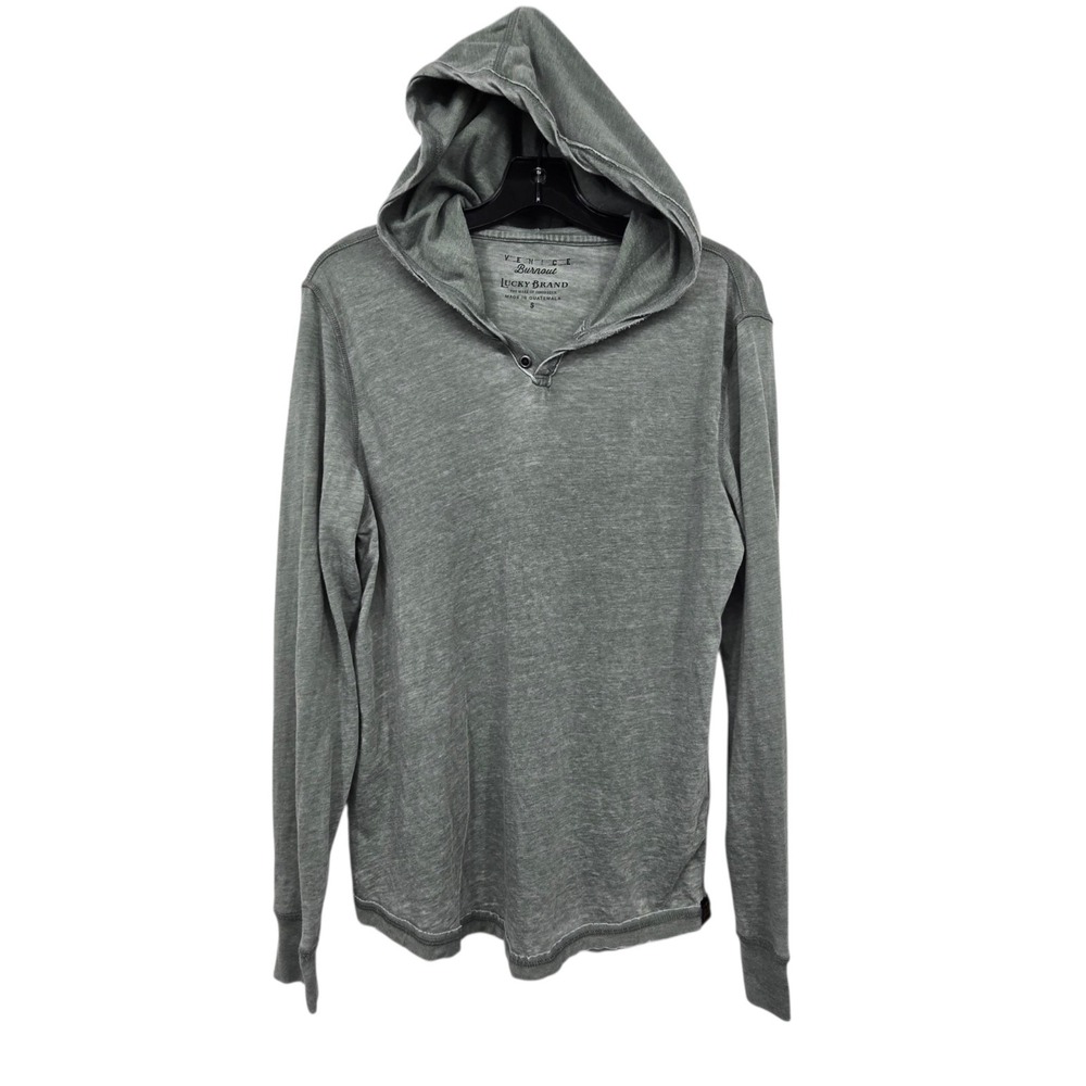 Lucky Brand Venice Burnout Hoodie Mens S Henley Pullover Gray Lightweight Shirt